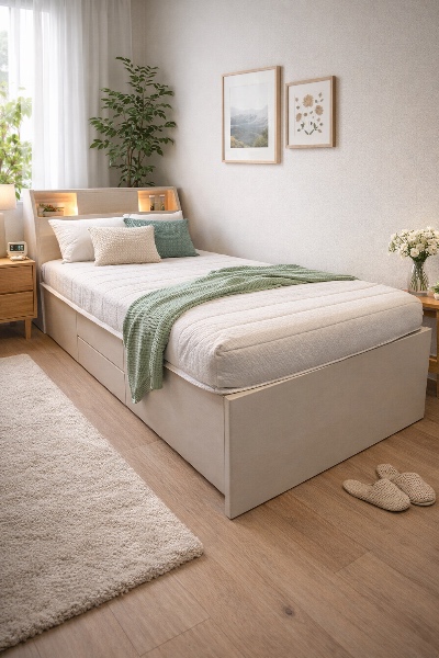Cama de solteiro branca Nitori