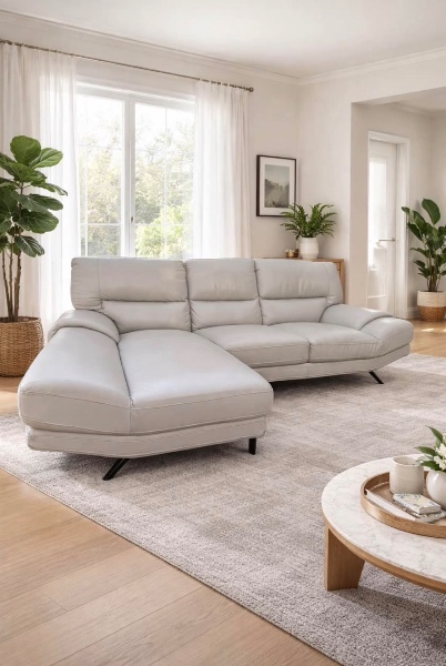 Sofa em L Couro Creme